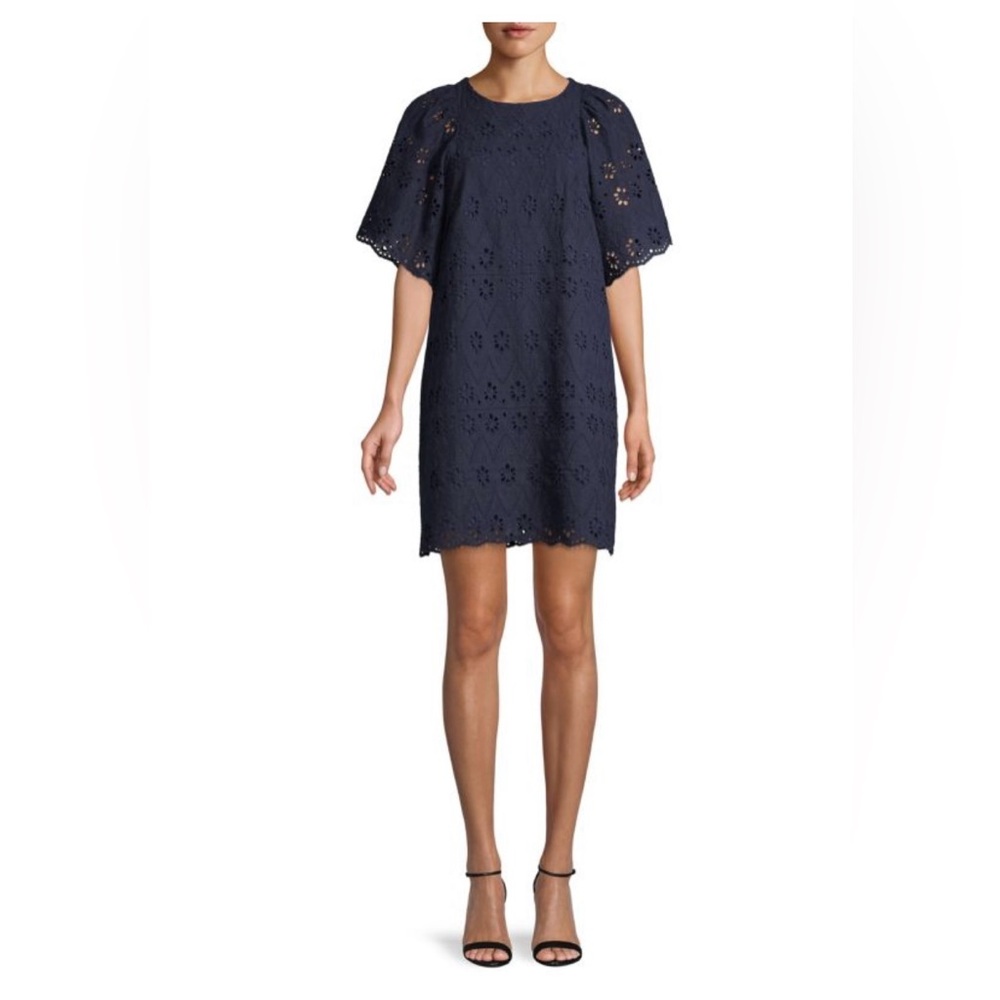 Scallop-Trim Embroidered Eyelet Mini Dress Size S